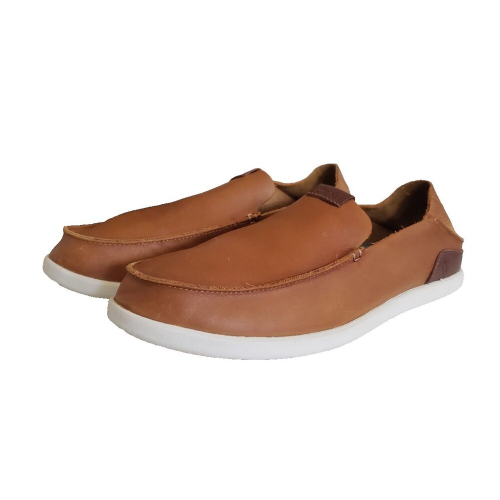 Olukai Nalukai 10379-FX19 Drop In Heel Brown Leather Loafer Slip On Men's SZ 10